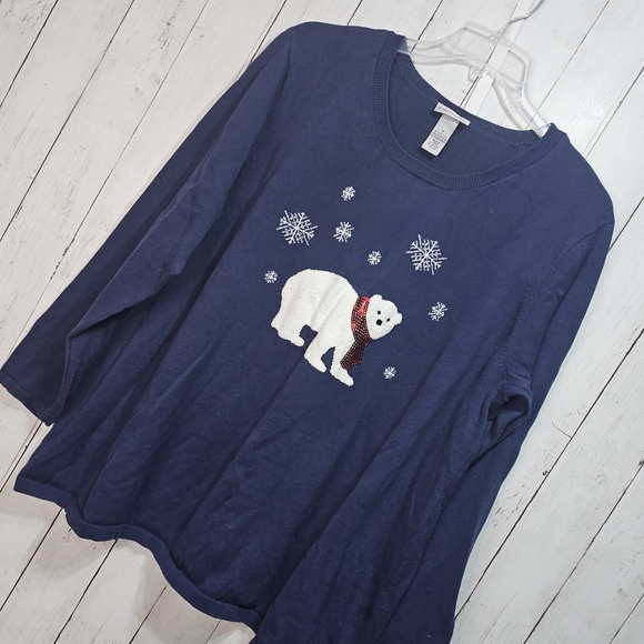 Catherines Women's Cozy Critter Polar Bear Blue Sweater Size 3X Cotton Blend. - Picture 3 of 6